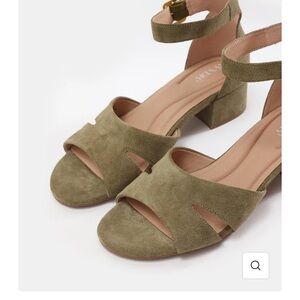 Olive Green Suede Heels with Ankle Strap wide sandals